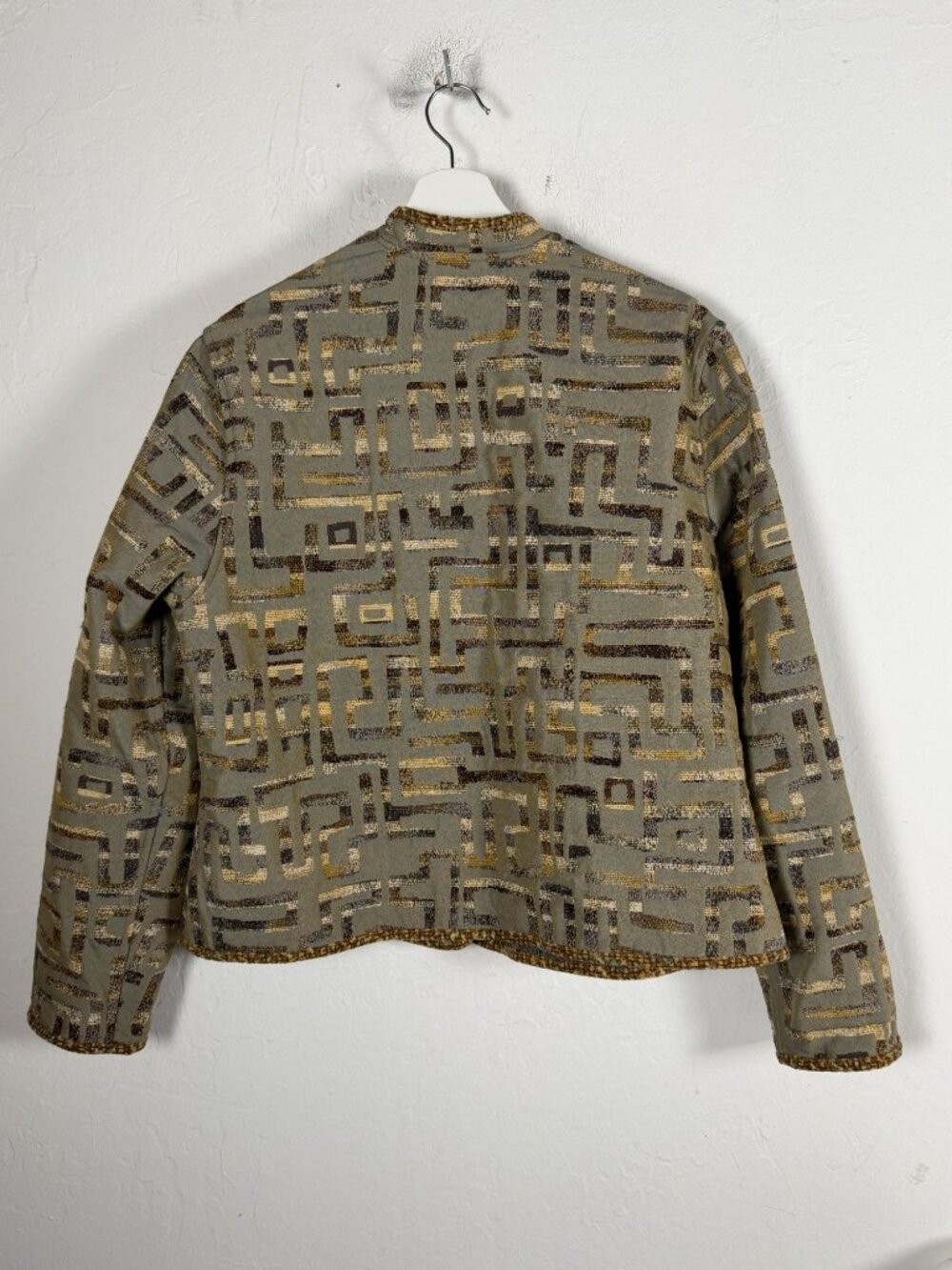 Première Reversible Jacket Green Gold Metallic Abstract Geometric Art To Wear XL - Picture 2 of 14